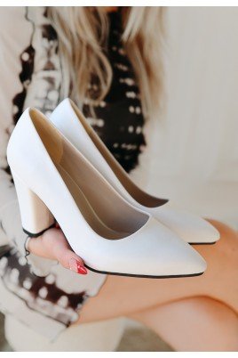 Kadın Topuklu Ayakkabı Beyaz Cilt Ofis & Günlük Şık