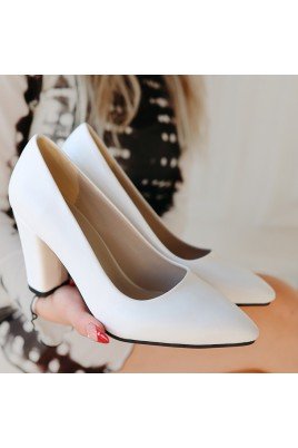 Kadın Topuklu Ayakkabı Beyaz Cilt Ofis & Günlük Şık
