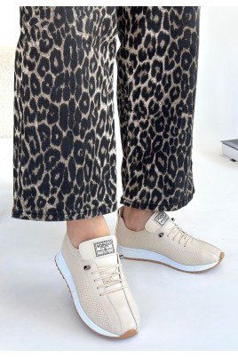 Kadın Sneaker Bej Cilt Bağcıklı Günlük Spor Ayakkabı