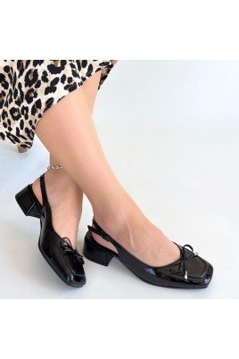 Kadın Topuklu Ayakkabı Siyah Rugan Abiye & Gece Şık Ofis