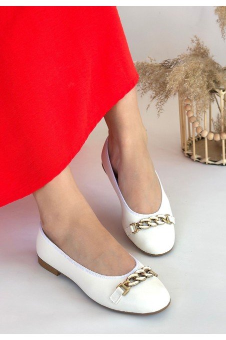 Kadın Babet Ayakkabı Beyaz Cilt Rahat Düz Taban Günlük
