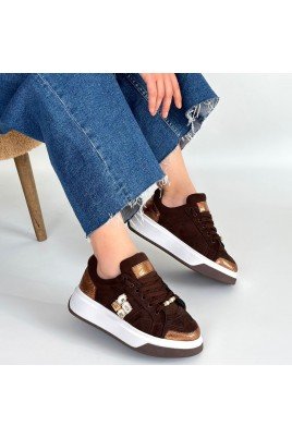 Kadın Sneaker Kahverengi Süet Bağcıklı Günlük Spor Ayakkabı