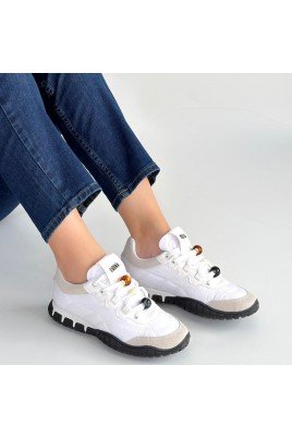 Kadın Sneaker Beyaz Nubuk Bağcıklı Günlük Spor Ayakkabı