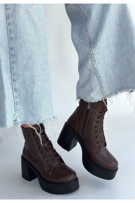 Tsan Kahverengi Cilt Bağcıklı Topuklu Bot