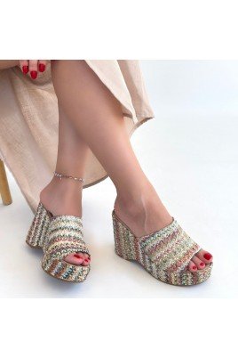 Kadın Dolgu Topuklu Terlik Cilt Platform Yazlık Rahat
