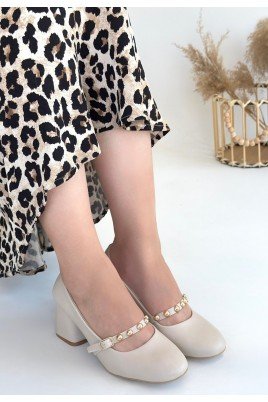 Kadın Topuklu Ayakkabı Bej Cilt Ofis & Günlük Şık