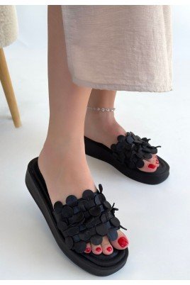 Kadın Terlik Siyah Cilt Günlük Yazlık Rahat