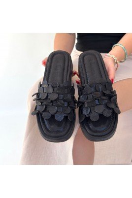Kadın Terlik Siyah Cilt Günlük Yazlık Rahat