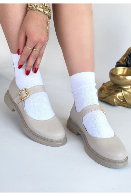 Yokox Bej Cilt Oxford Ayakkabı