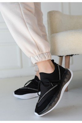 Kadın Sneaker Siyah Rugan Bağcıklı Günlük Spor Ayakkabı