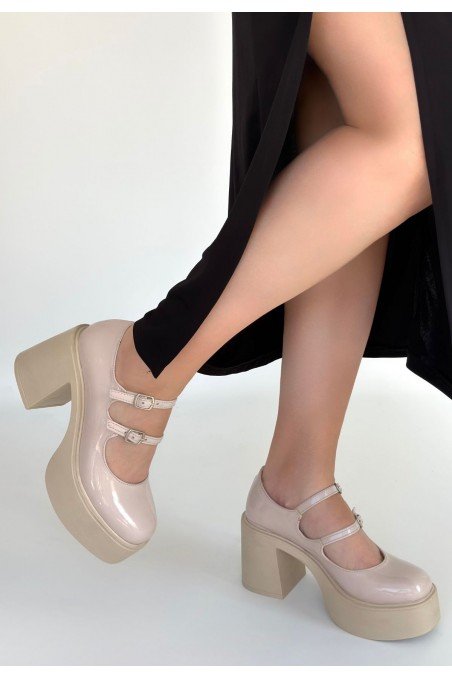 Kadın Dolgu Topuklu Platform Ayakkabı Bej Rugan Rahat Taban Günlük