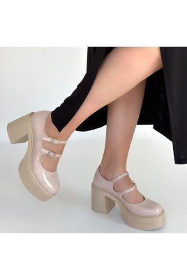 Kadın Dolgu Topuklu Platform Ayakkabı Bej Rugan Rahat Taban Günlük