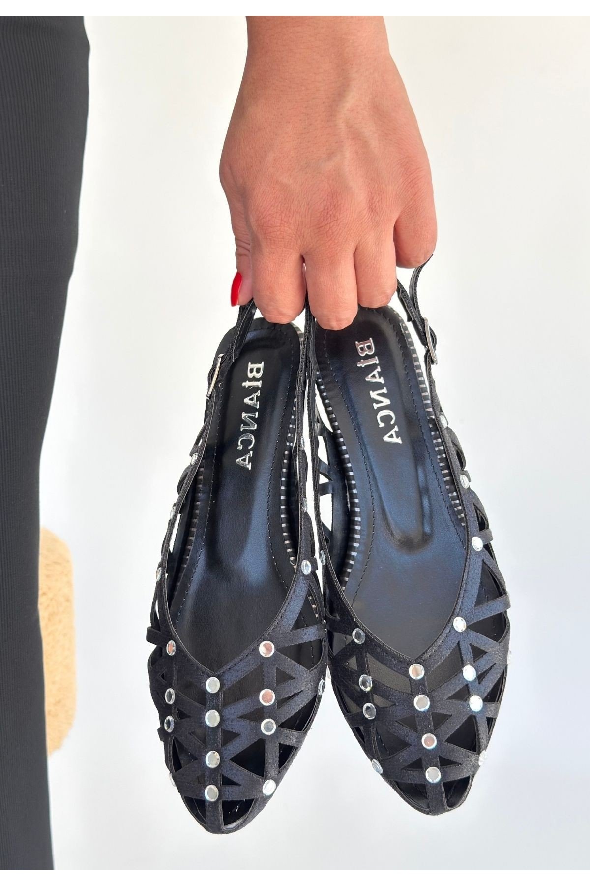 Kadın Babet Ayakkabı Siyah Cilt Rahat Düz Taban Günlük