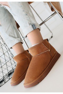 Kadın Bot Bej Süet Kısa Bot Rahat Taban Günlük Kullanım