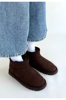 Kadın Bot Kahverengi Süet Kısa Bot Rahat Taban Günlük Kullanım