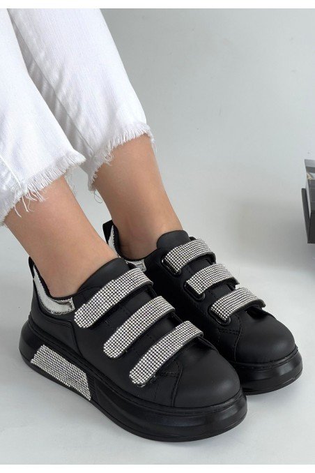 Kadın Sneaker Siyah Cilt Bağcıklı Günlük Spor Ayakkabı