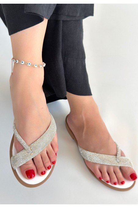 Eday Gümüş Boncuk İşlemeli Terlik