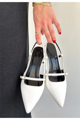 Kadın Topuklu Ayakkabı Beyaz Cilt Ofis & Günlük Şık