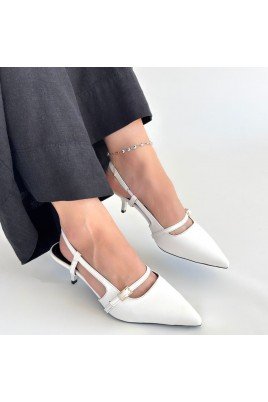 Kadın Topuklu Ayakkabı Beyaz Cilt Ofis & Günlük Şık