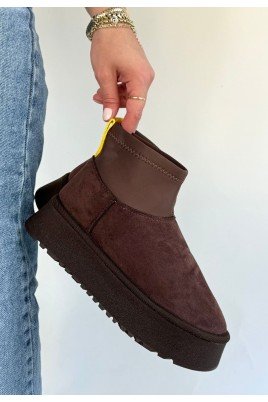 Kadın Bot Kahverengi Süet Kısa Bot Rahat Taban Günlük Kullanım