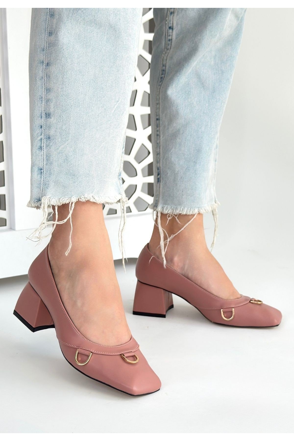 Kadın Topuklu Ayakkabı Pudra Cilt Ofis & Günlük Şık