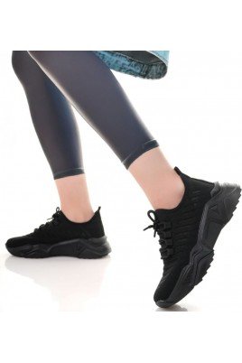 Kadın Sneaker Siyah Triko Bağcıklı Günlük Spor Ayakkabı