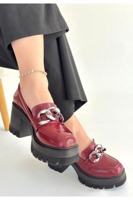 Kadın Dolgu Topuklu Platform Ayakkabı Bordo Rugan Rahat Taban Günlük