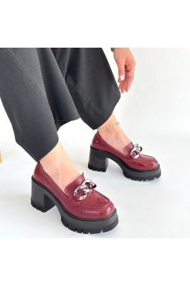 Kadın Dolgu Topuklu Platform Ayakkabı Bordo Rugan Rahat Taban Günlük