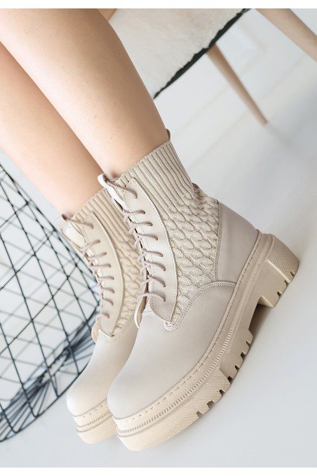 Kadın Bağcıklı Bot Bej Cilt Postal Tarz Günlük & Kışlık