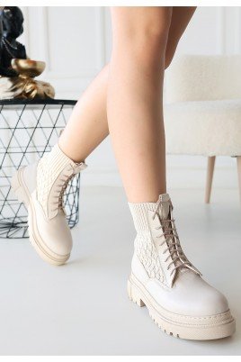 Kadın Bağcıklı Bot Bej Cilt Postal Tarz Günlük & Kışlık