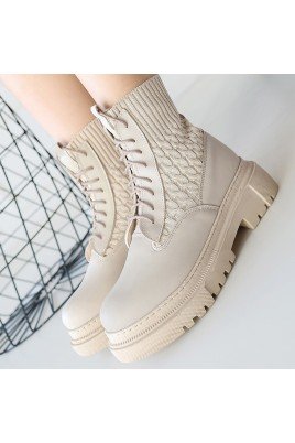 Kadın Bağcıklı Bot Bej Cilt Postal Tarz Günlük & Kışlık