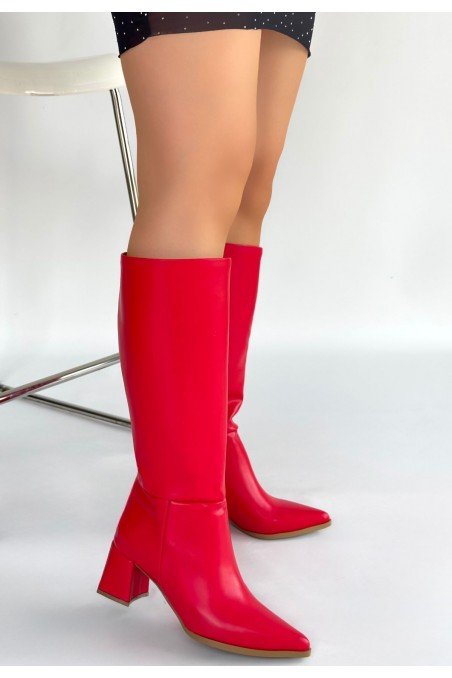 Roksa Kırmızı Cilt Topuklu Çizme