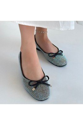 Kadın Babet Ayakkabı Siyah Saten İşlemeli Rahat Düz Taban Günlük