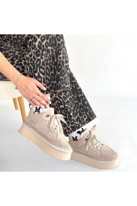 Kadın Bağcıklı Bot Bej Süet Postal Tarz Günlük & Kışlık