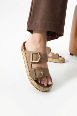 Kadın Terlik Vizon Nubuk Tokalı Günlük Yazlık Rahat