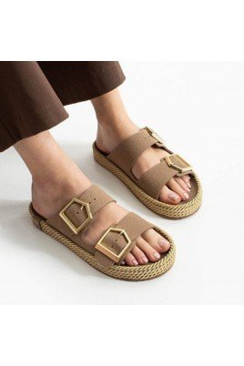 Kadın Terlik Vizon Nubuk Tokalı Günlük Yazlık Rahat
