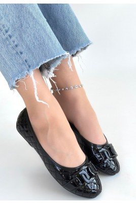 Kadın Babet Ayakkabı Siyah Rugan Rahat Düz Taban Günlük