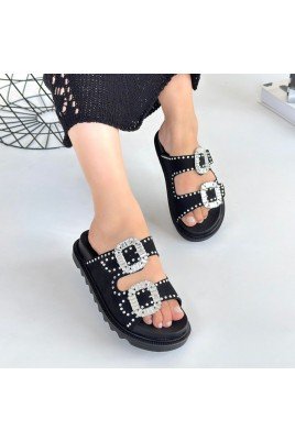 Kadın Terlik Siyah Nubuk Günlük Yazlık Rahat