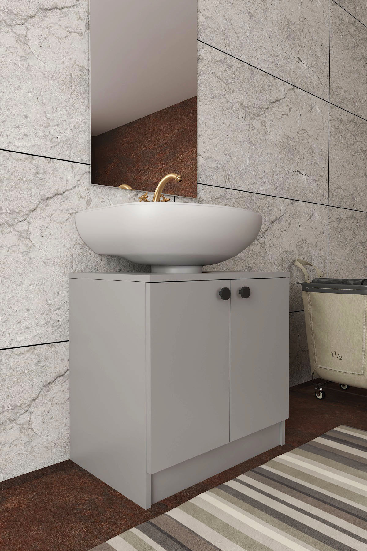 Modelisa Lavabo Altı Dolap, Banyo Dolabı Gri görsel 4