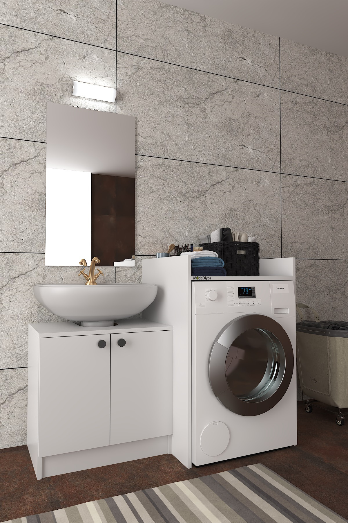 Modelisa Lavabo Altı Dolap, Banyo Çamaşır Makinesi Dolabı - Mdf görsel 5
