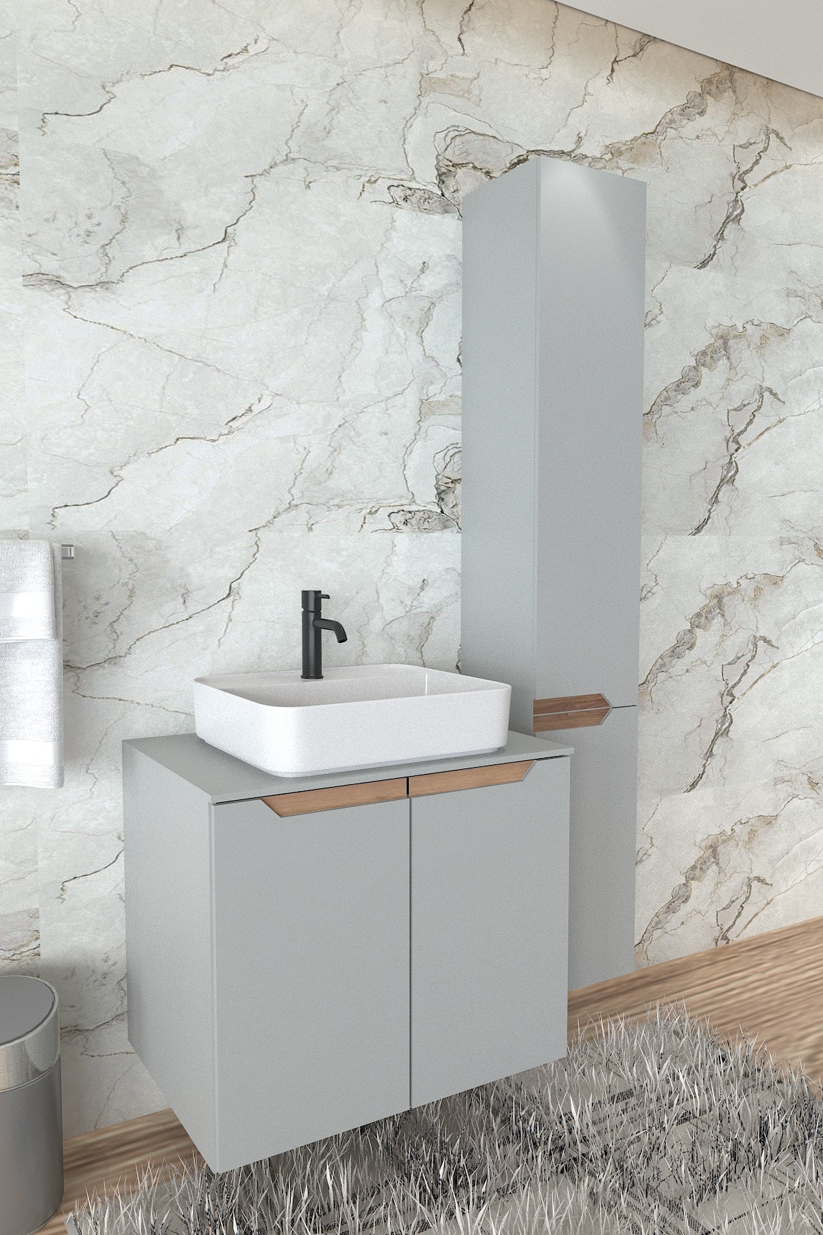 Frenna Lavabo Dolabı ve Banyo Boy Dolap 2 si Birarada - Banyo Dolabı - Görsel 4