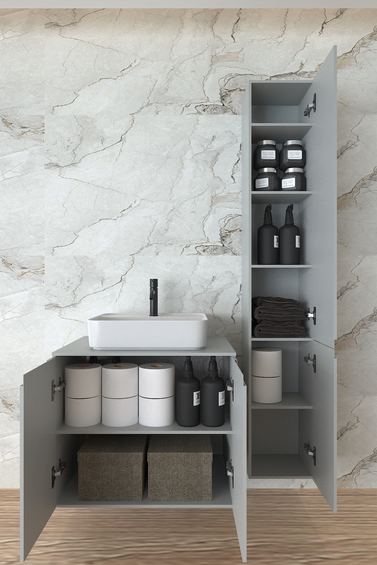 Frenna Lavabo Dolabı ve Banyo Boy Dolap 2 si Birarada - Banyo Dolabı - Görsel 2