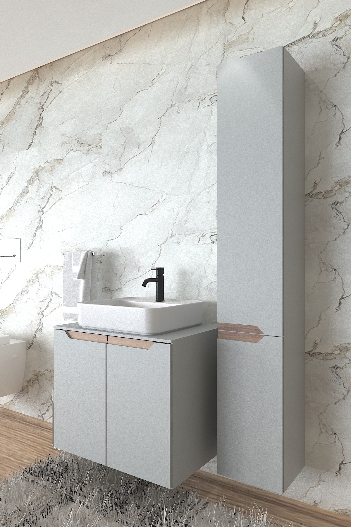 Frenna Lavabo Dolabı ve Banyo Boy Dolap 2 si Birarada - Banyo Dolabı - Görsel 3