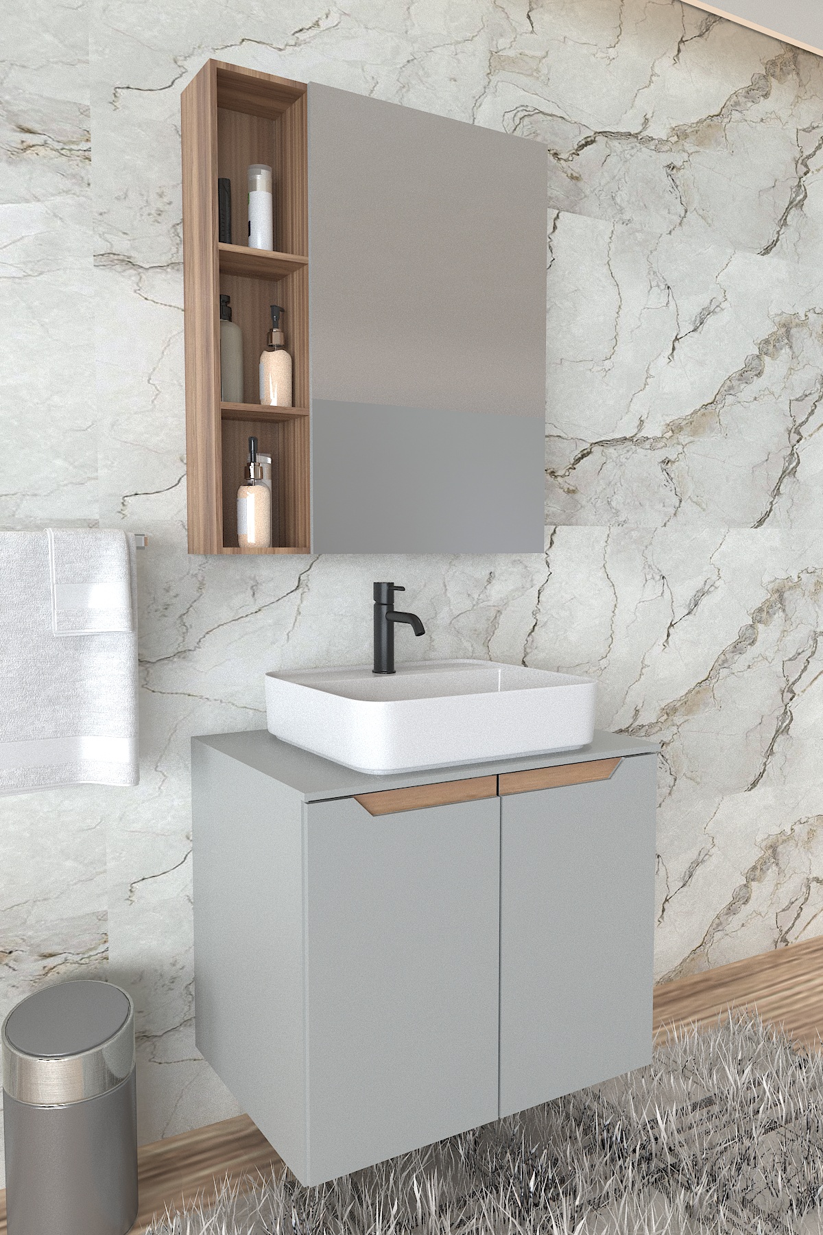 Grenni Lavabo Dolabı ve Lavabo Üstü Dolap 2 si Birarada - Banyo Dolabı - Görsel 3