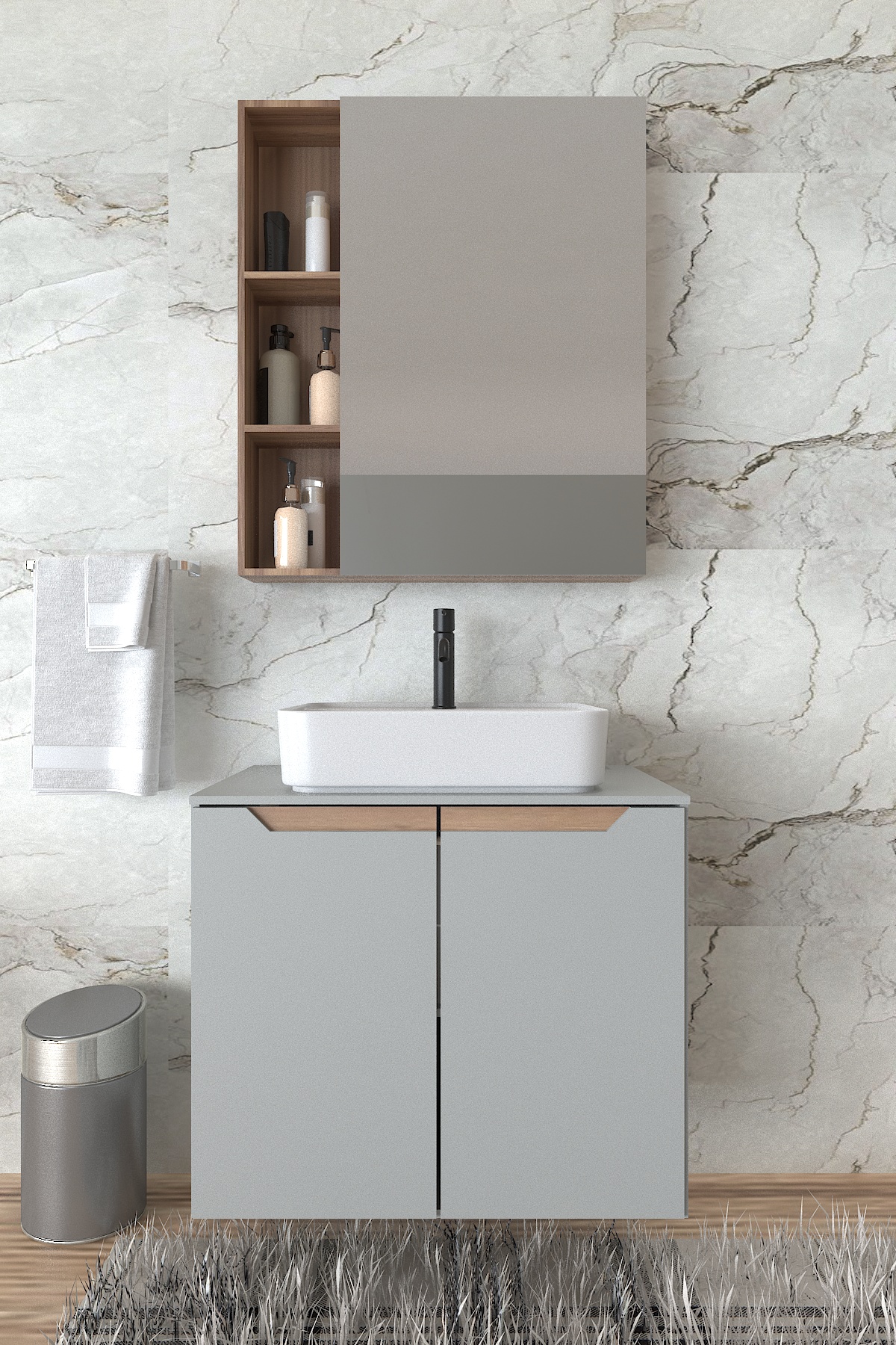 Grenni Lavabo Dolabı ve Lavabo Üstü Dolap 2 si Birarada - Banyo Dolabı