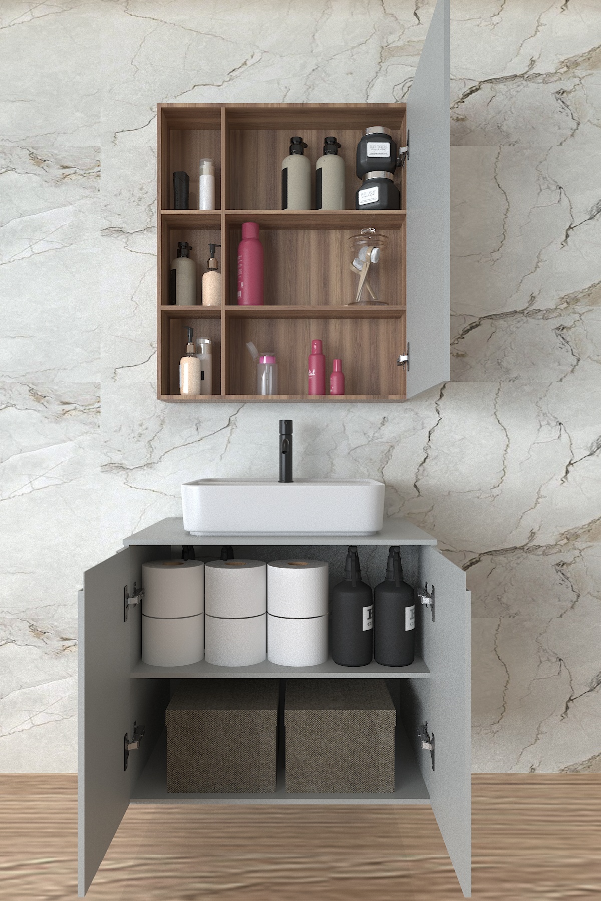 Grenni Lavabo Dolabı ve Lavabo Üstü Dolap 2 si Birarada - Banyo Dolabı - Görsel 4