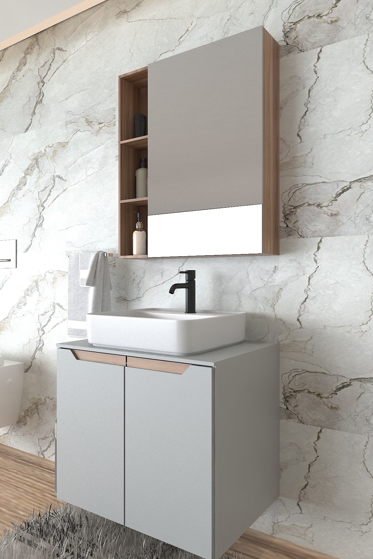 Grenni Lavabo Dolabı ve Lavabo Üstü Dolap 2 si Birarada - Banyo Dolabı - Görsel 2