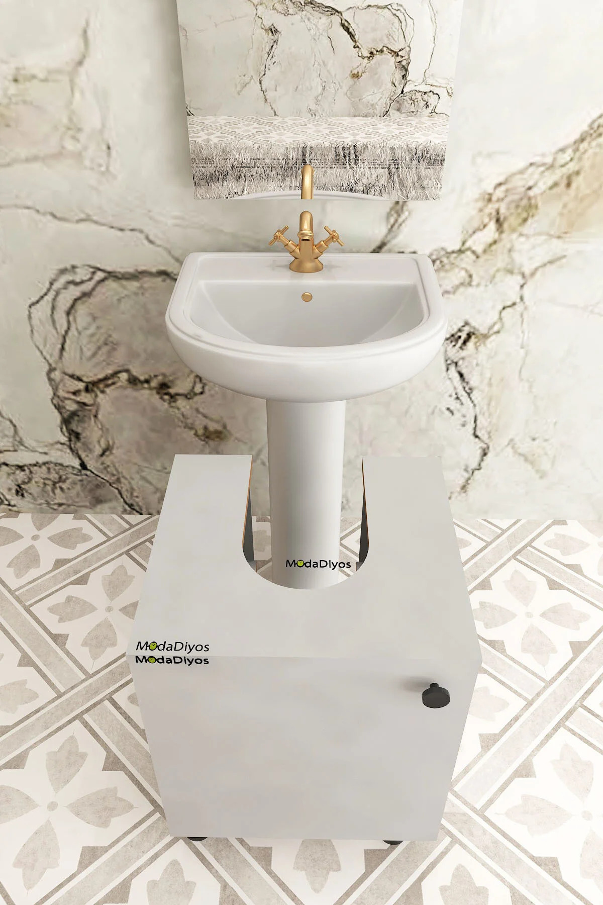 Modelisa Mini Lavabo Altı Dolap, Ayaklı Banyo Dolabı - Mdf - Banyo Dolabı - Görsel 4