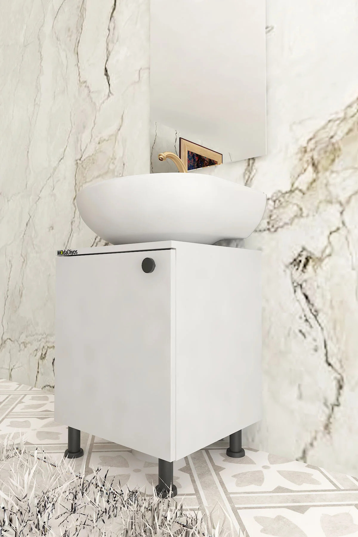 Modelisa Mini Lavabo Altı Dolap, Ayaklı Banyo Dolabı - Mdf - Banyo Dolabı - Görsel 3