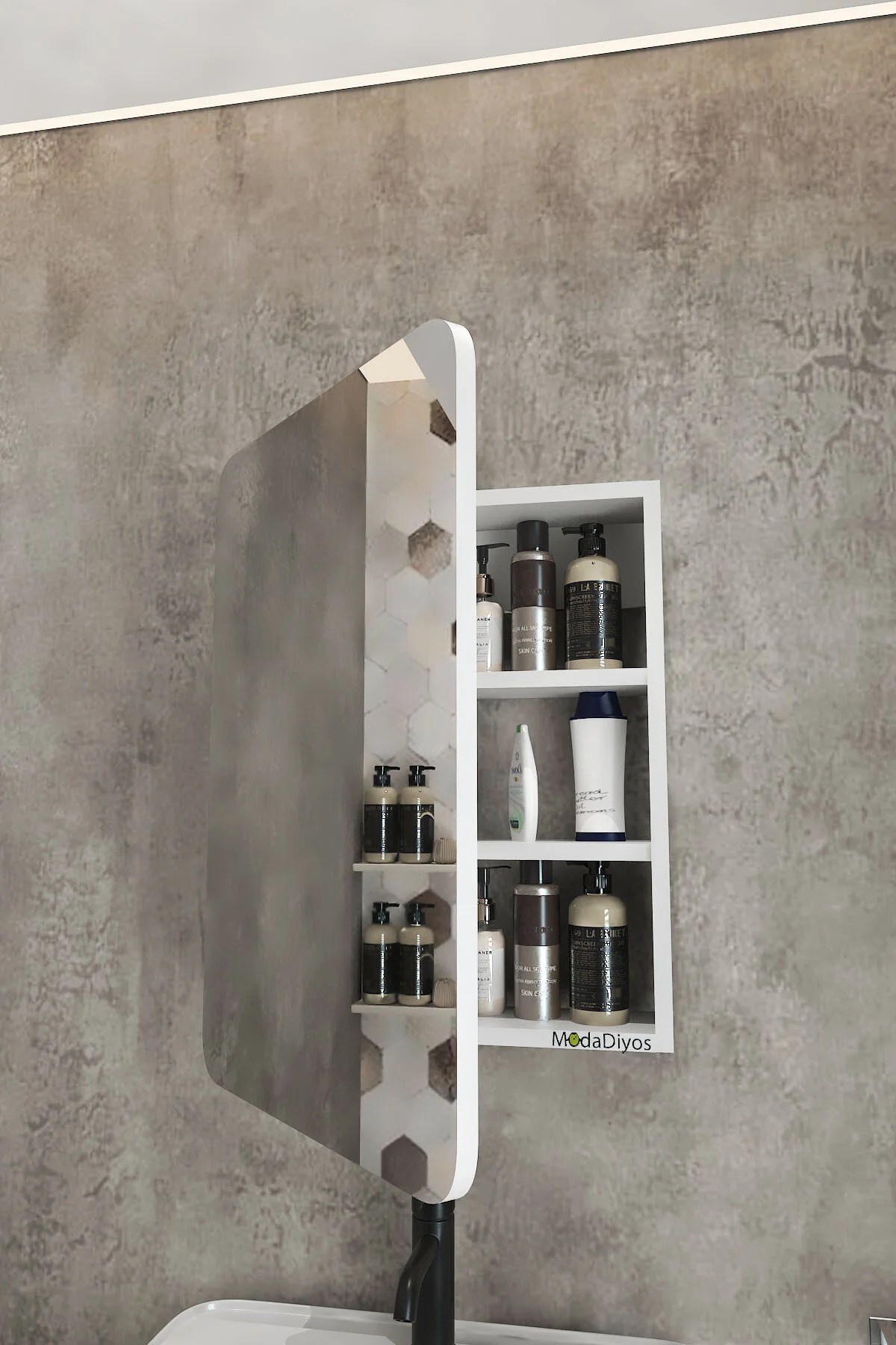 Oval Kapaklı %100 MDF Aynalı Banyo Dolabı Üstü 70x50 Üst Dolap - Banyo Dolabı